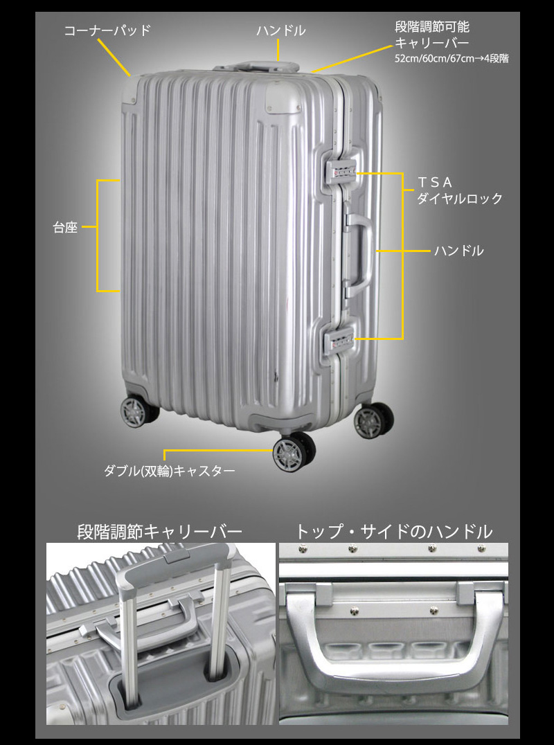 siffler/シフレ【トライデント(TRIDENT)フレームスーツケース TRI1030-52 51L アルミ調ボディ 4輪  TSAロック】(3-5泊程度 Sサイズ ビジネス 軽量 頑強 おしゃれ 双輪キャスター キャリーバッグ キャリーケース 出張用 海外旅行グッズ)  旅行用品 コンサイス ...